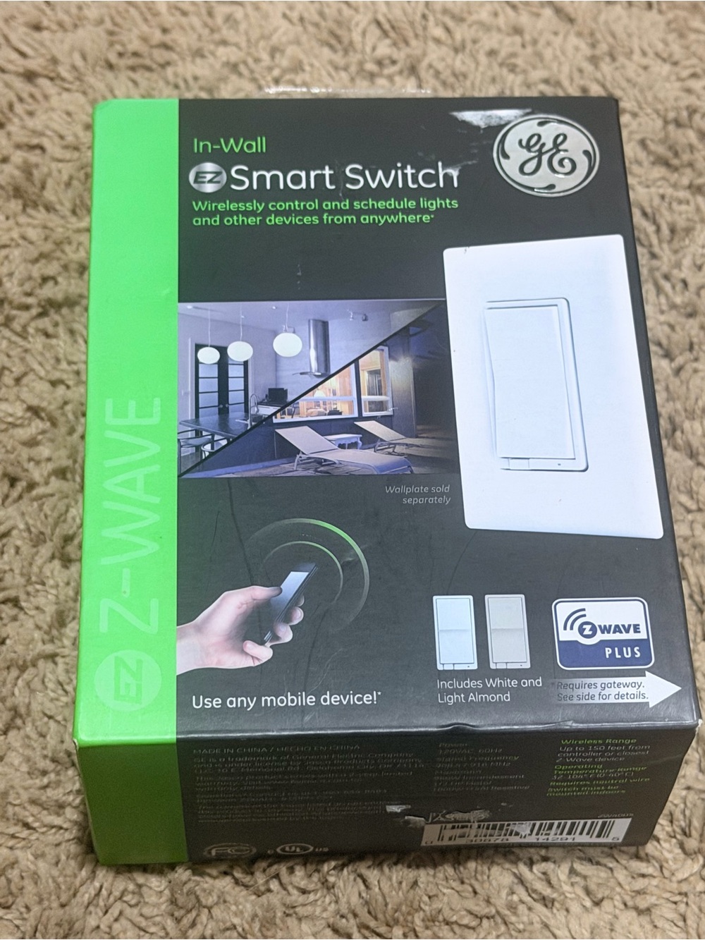 GE/Enbrighten In-Wall Z-Wave Plus Smart Paddle Switch GE Sealed Box 14291